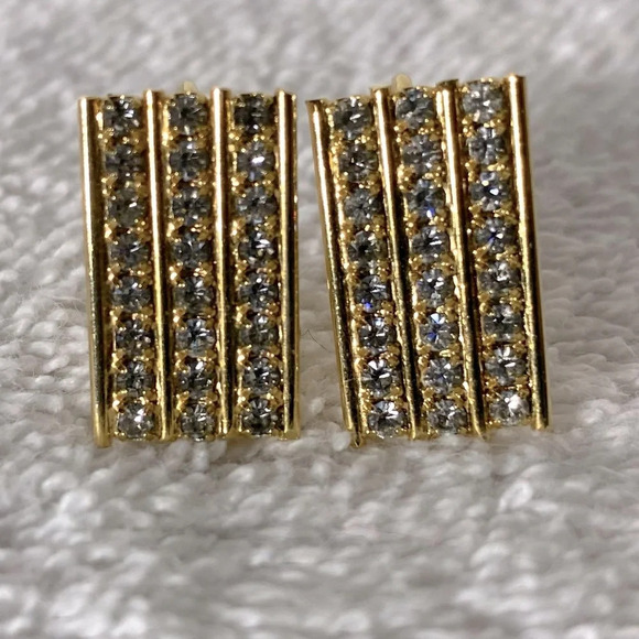 Vintage Gold Tone Cufflinks  With White Gems - Picture 5 of 8